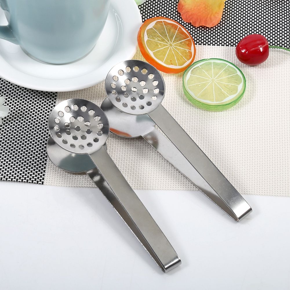 2pcs Kitchen Craft Tool Stainless Steel Round Tea Bag Tongs Squeezer Holder Grip โ image 5