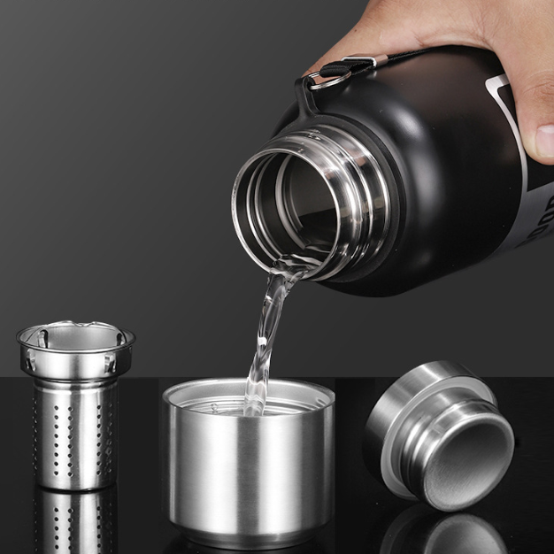 Antibacterial 316 Stainless Steel Vacuum Flask 600ml | Tea Infuser & Insulated Bottle for Hot/Cold Drinks (Black) — image 3