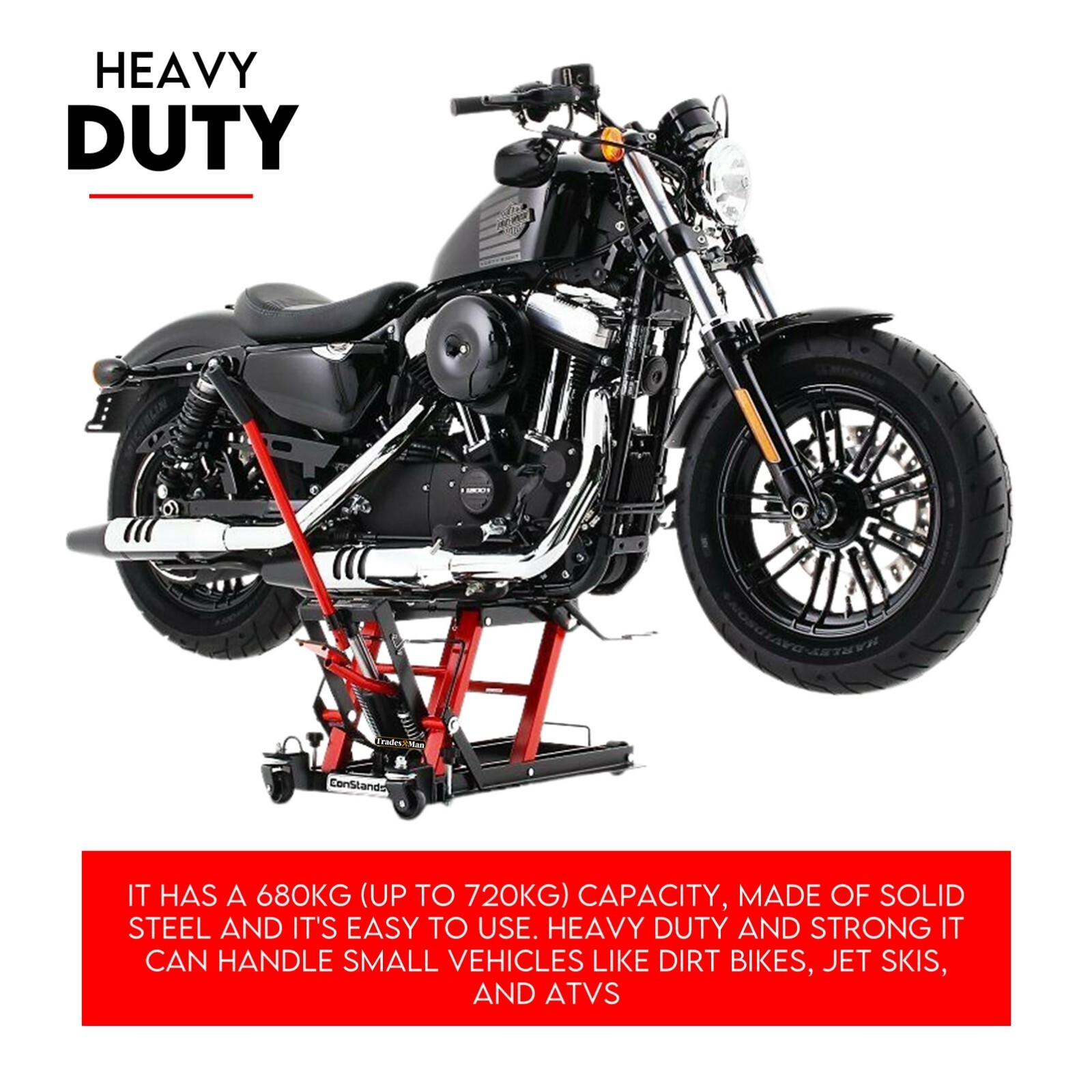 Low Profile Motorcycle ATV 680kg Motorbike Hydraulic Jack Stand Tie Down — image 2