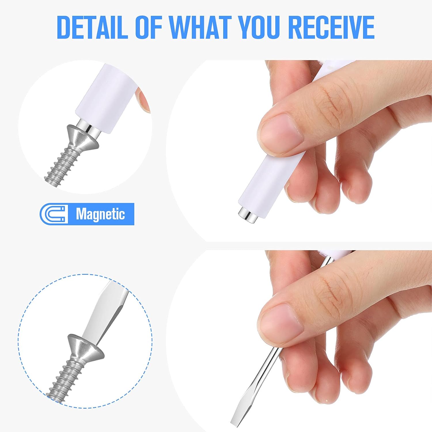 10 Pieces Pocket Screwdriver Mini Tops and Pocket Clips Magnetic Slotted Small Screw Driver with a Single Blade Head for Mechanical, Electrician(White) — image 3