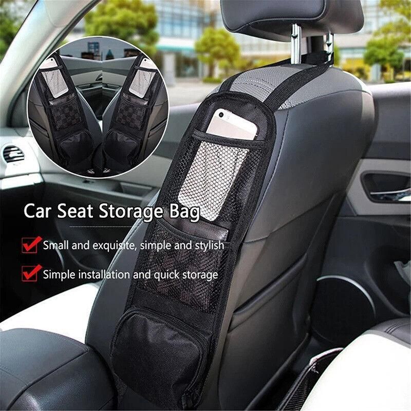 Black Vehicle Backrest Side Pocket Mesh Hanging Bag Organizer with Phone Holder โ image 5