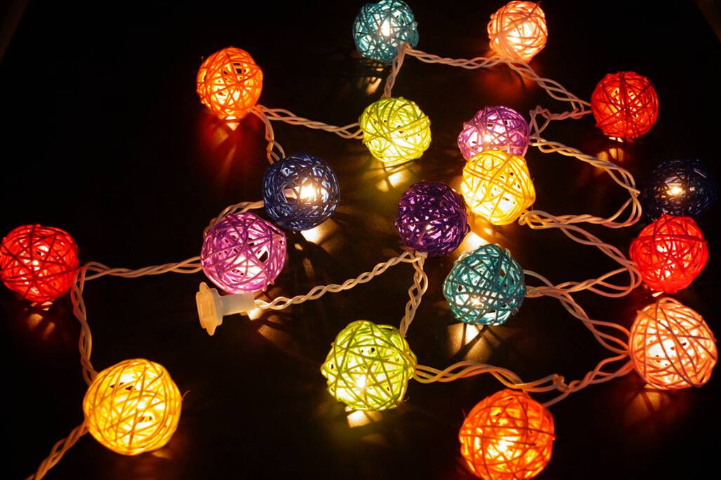 1 Set of Multi Coloured 5cm Rattan Cane 50 Ball Battery Powered LONG 5m String Lights Christmas Gift Home Wedding Party Bedroom Decoration Table โ image 2