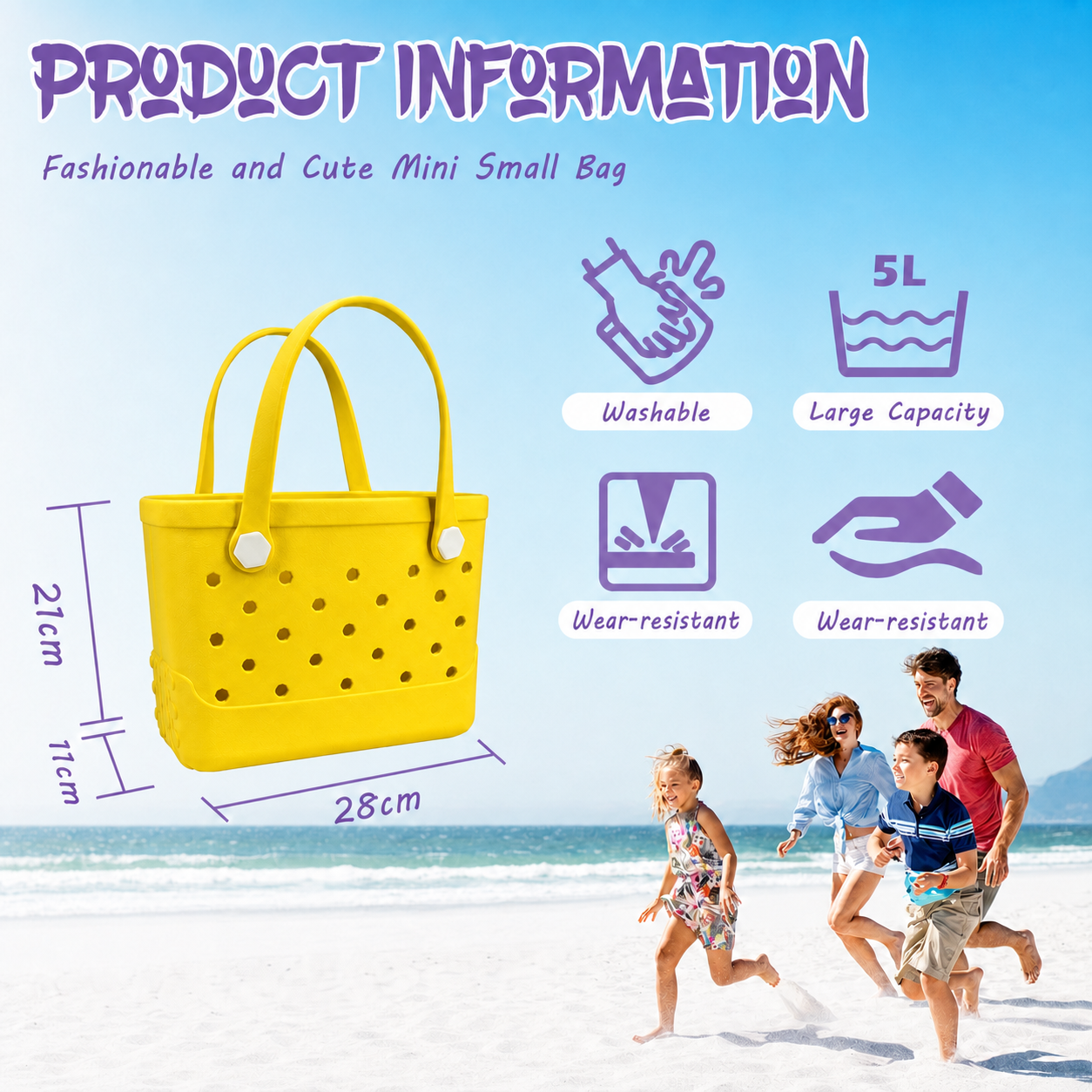 Waterproof Hexagon Mesh Beach Bag - Large Capacity Travel Storage Tote for Swimwear Towel Sunglasses - Yellow Small 28x21x11cm โ image 6