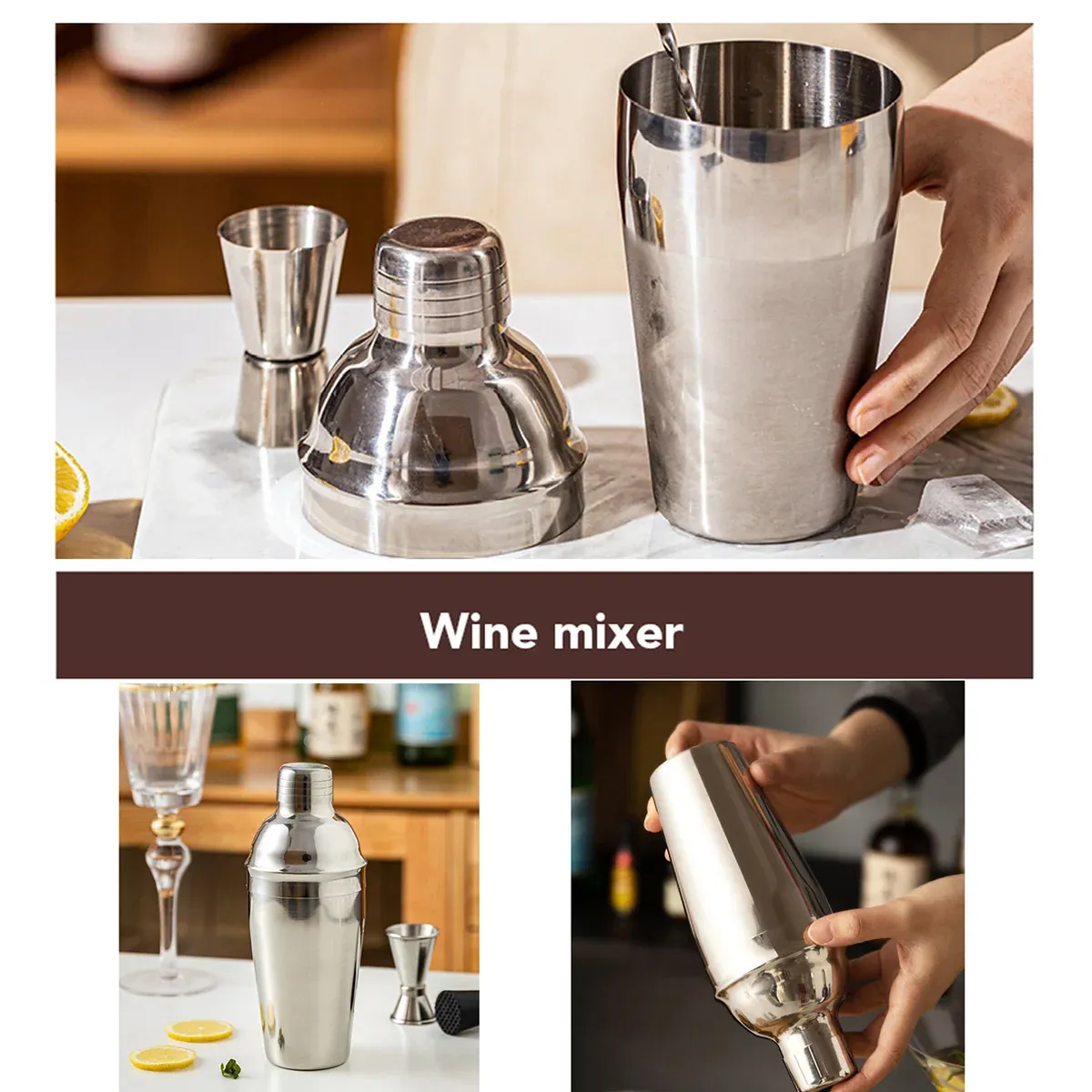 Cocktail Shaker Set Bar Tools Stainless Steel Mixing Glasses Drink Shaker Cups - Black — image 6
