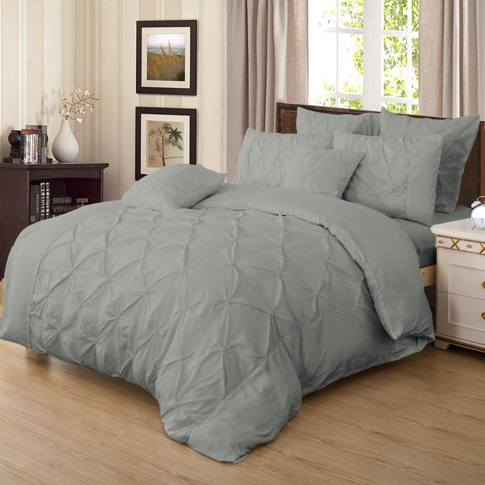 Diamond Pintuck Super King Size Grey Duvet Quilt Cover Set — image 2