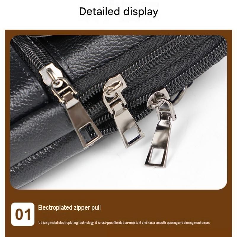 Black Leather Belt Phone Pouch - Multi-Pocket Waist Bag with Shoulder Strap, Durable Zipper Closure for Work, Cycling & Daily Carry — image 6