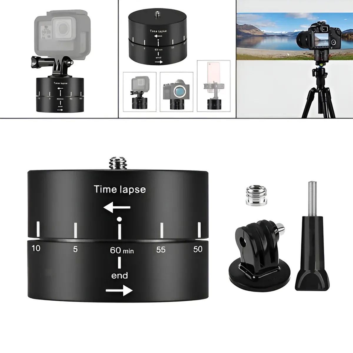 Action Camera 360° Rotating 60/120min Time Lapse Timer Tripod Head Adapter Gopro - 120min — image 6