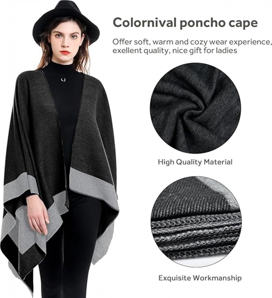 Women's Wrap - Women's Scarf - 160 x 130 Cm - Wrap Scarf - Fashion Scarf - Stole - Small Scarf - Warm Winter Scarf - Scarf for Women - Shawl - Black and Grey — image 2