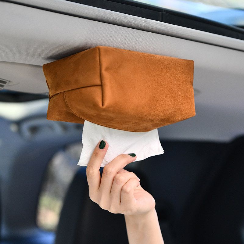 Car Tissue Box PU Magnetic Holder Yellow brown