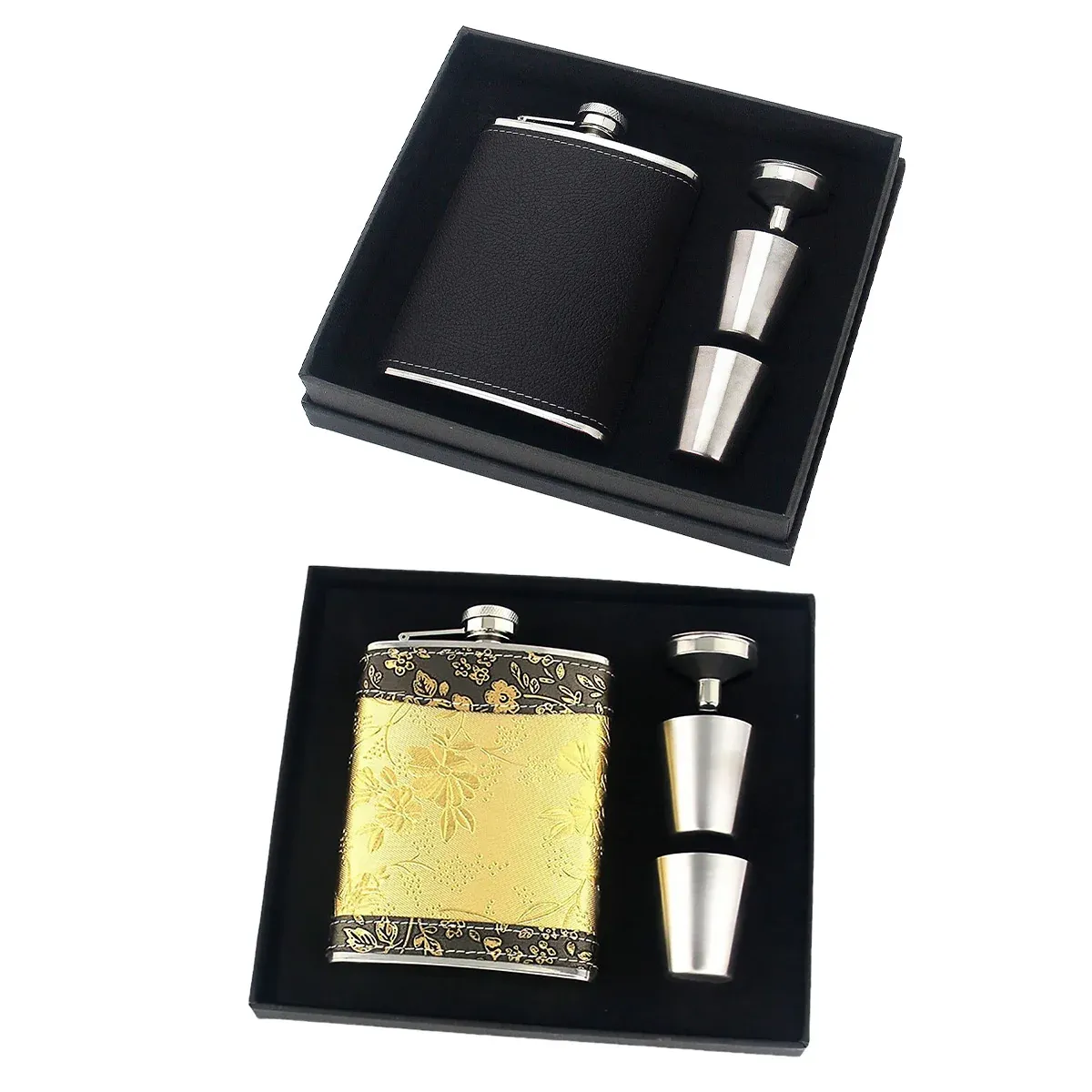 8oz Stainless Steel Wine Flask Portable Flat Metal Outdoor Bottle Gift Set Use - Yellow Pattern ā image 3