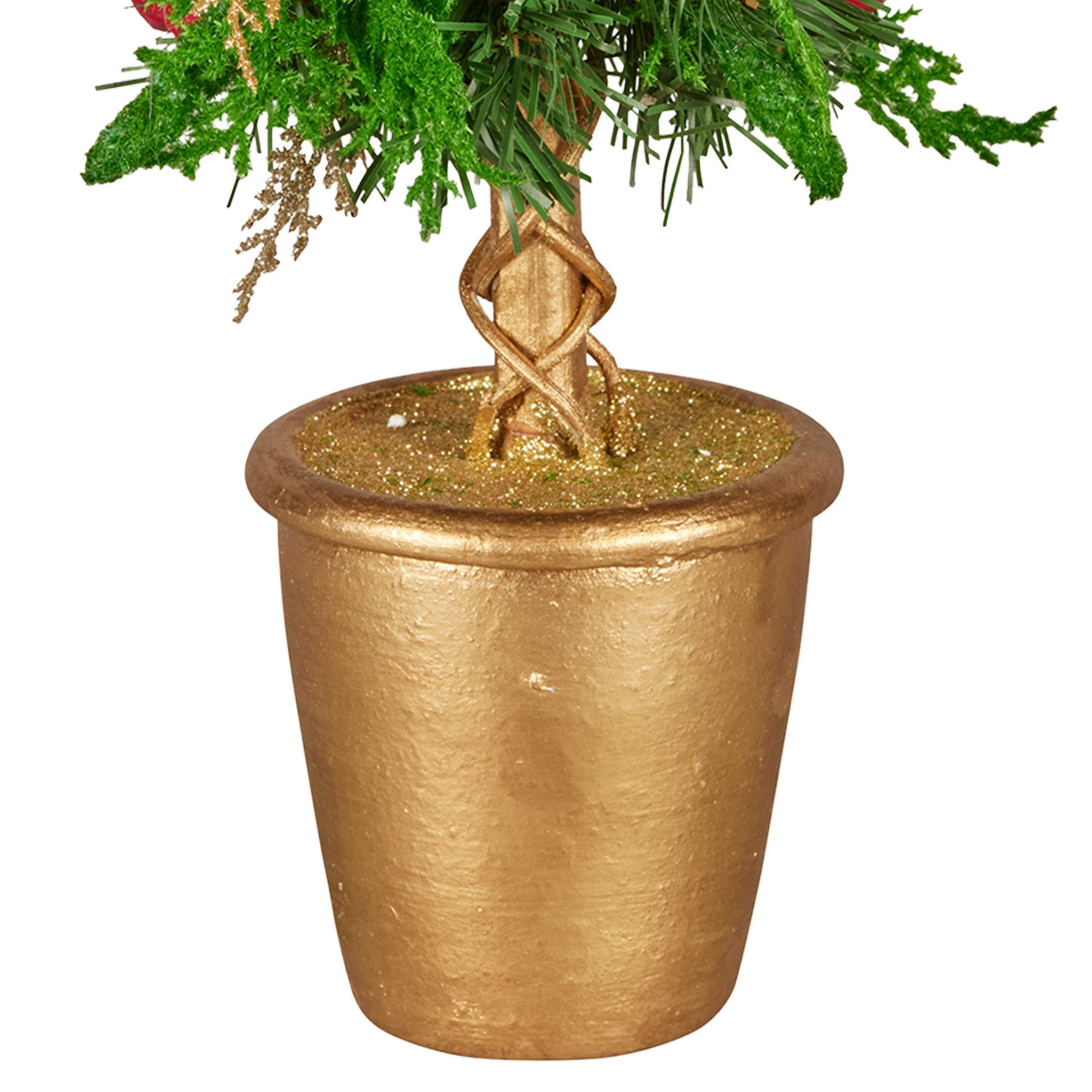 Christabelle 36cm Christmas Tabletop Topiary Tree Pre-Decorated Berries, Baubles & Pine Cones Gold Pot Twisted Stem Festive Decoration — image 5