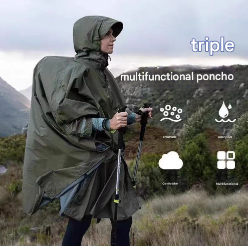 Yellow 3-in-1 Waterproof Rain Poncho - Lightweight Hooded Raincoat, Ground Tarp & Emergency Shelter for Hiking, Camping, and Outdoor Survival โ image 2