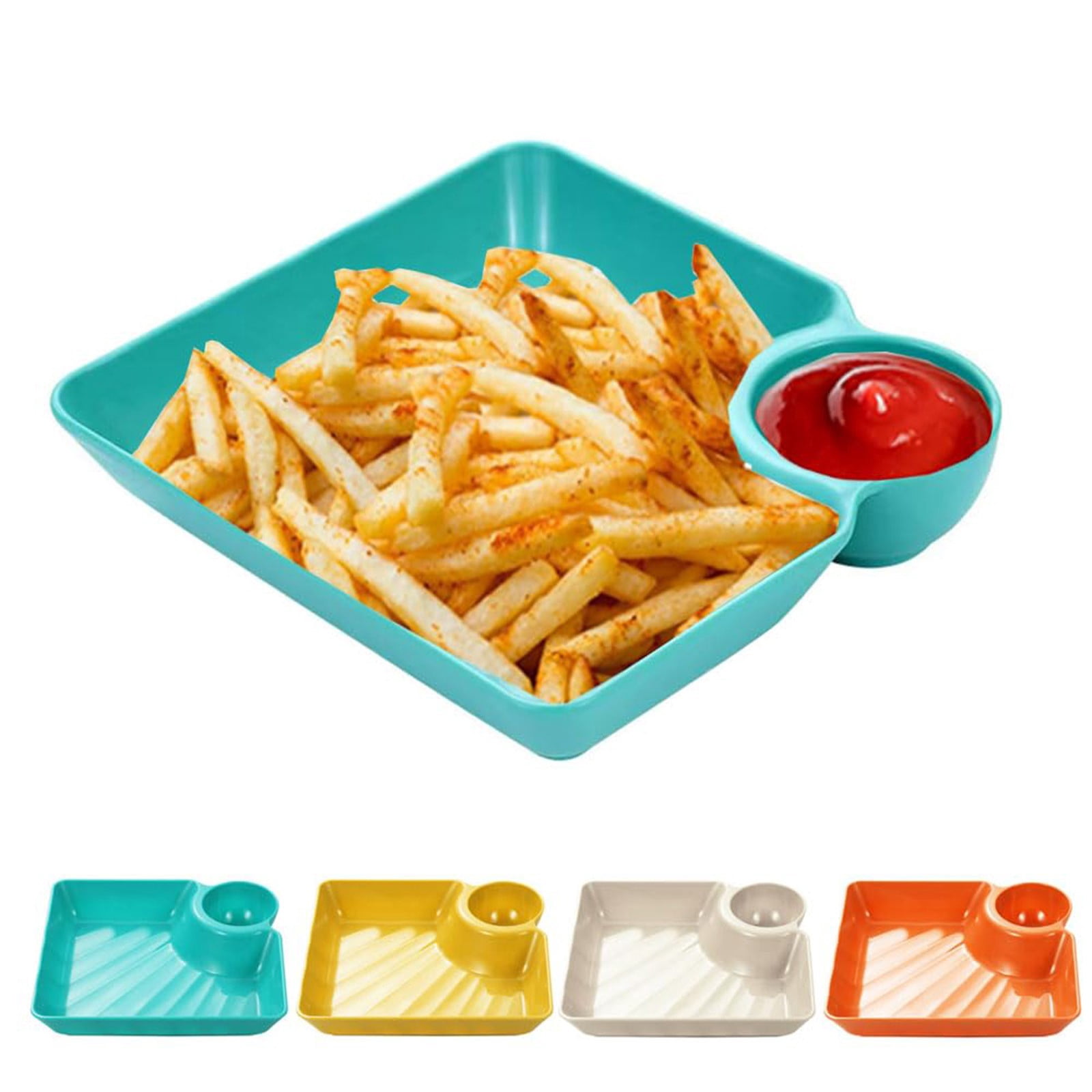 Square Plastic Chip and Dip Serving Plate, Divided Appetiser Tray with Sauce Compartment for Sushi, Tacos, 18.5 x 18.3 x 4 cm, Green — image 3