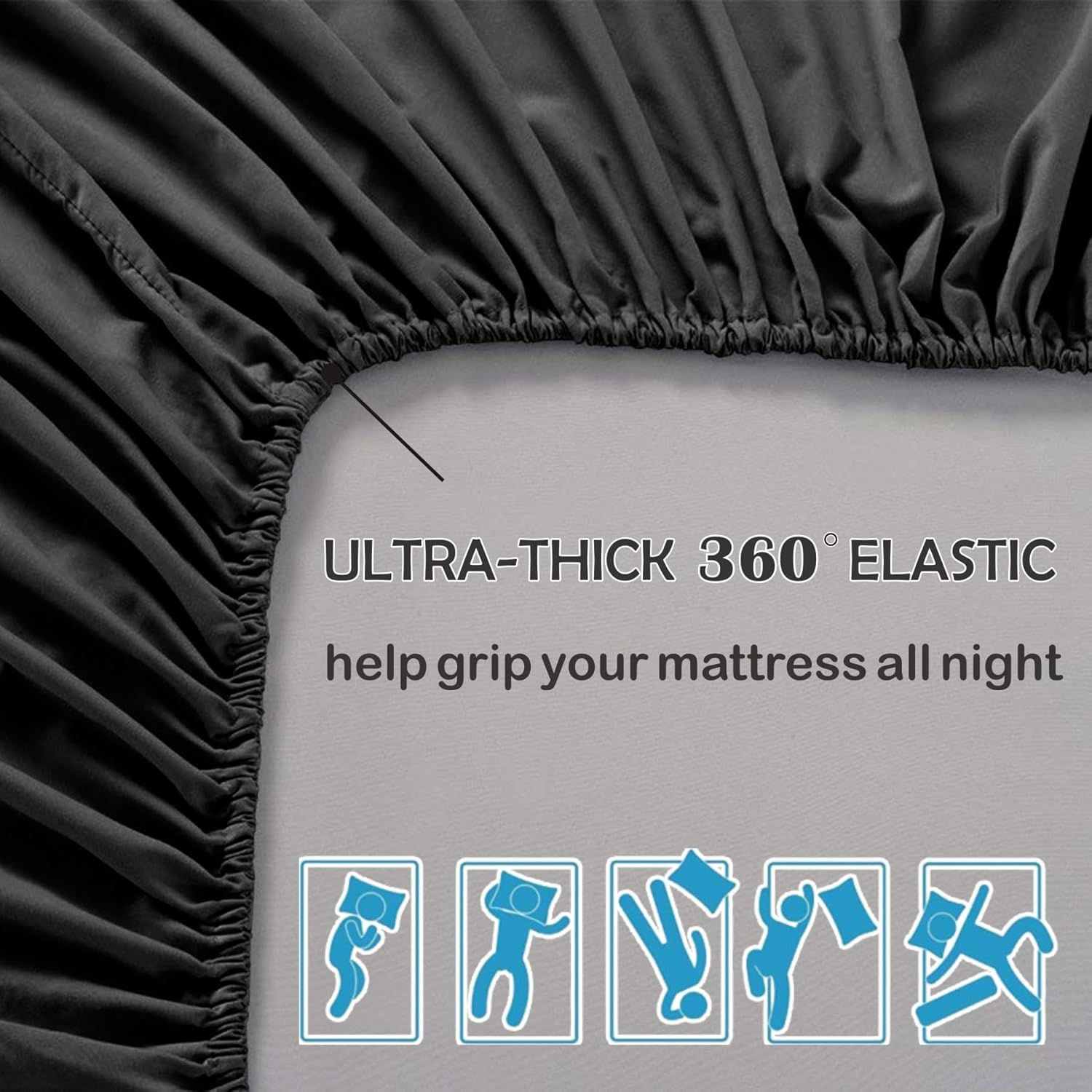 3 Piece Fitted Sheet Set- Fitted Sheet & Pillowcases -Breathable Bedding - Wrinkle, Fade, Stain Resistant- 40cm Deep Pocket Fitted Bed Sheet Set(Black,Double) — image 4