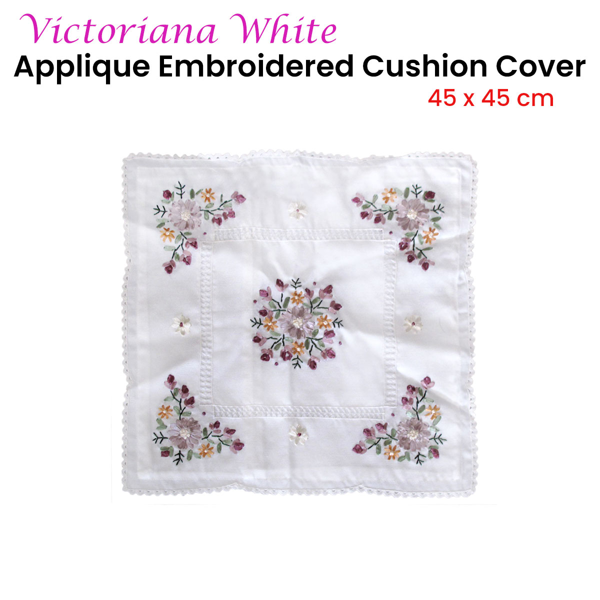 Victoriana White Applique Embroidered Cushion Cover 45 × 45 cm — image 2