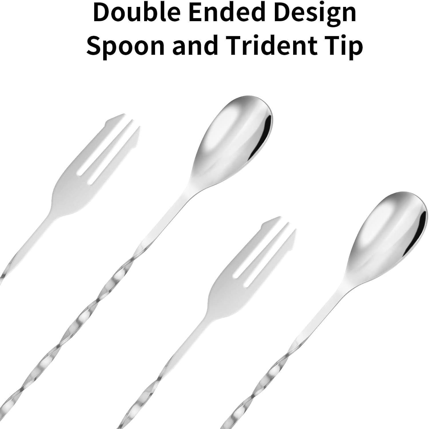 Bar Spoon Cocktail Mixing Spoon - 2pcs Cocktail Stirrers Long Handle 12.6 Inches, Stainless Steel Long Drink Stirrers with Trident Tip — image 3
