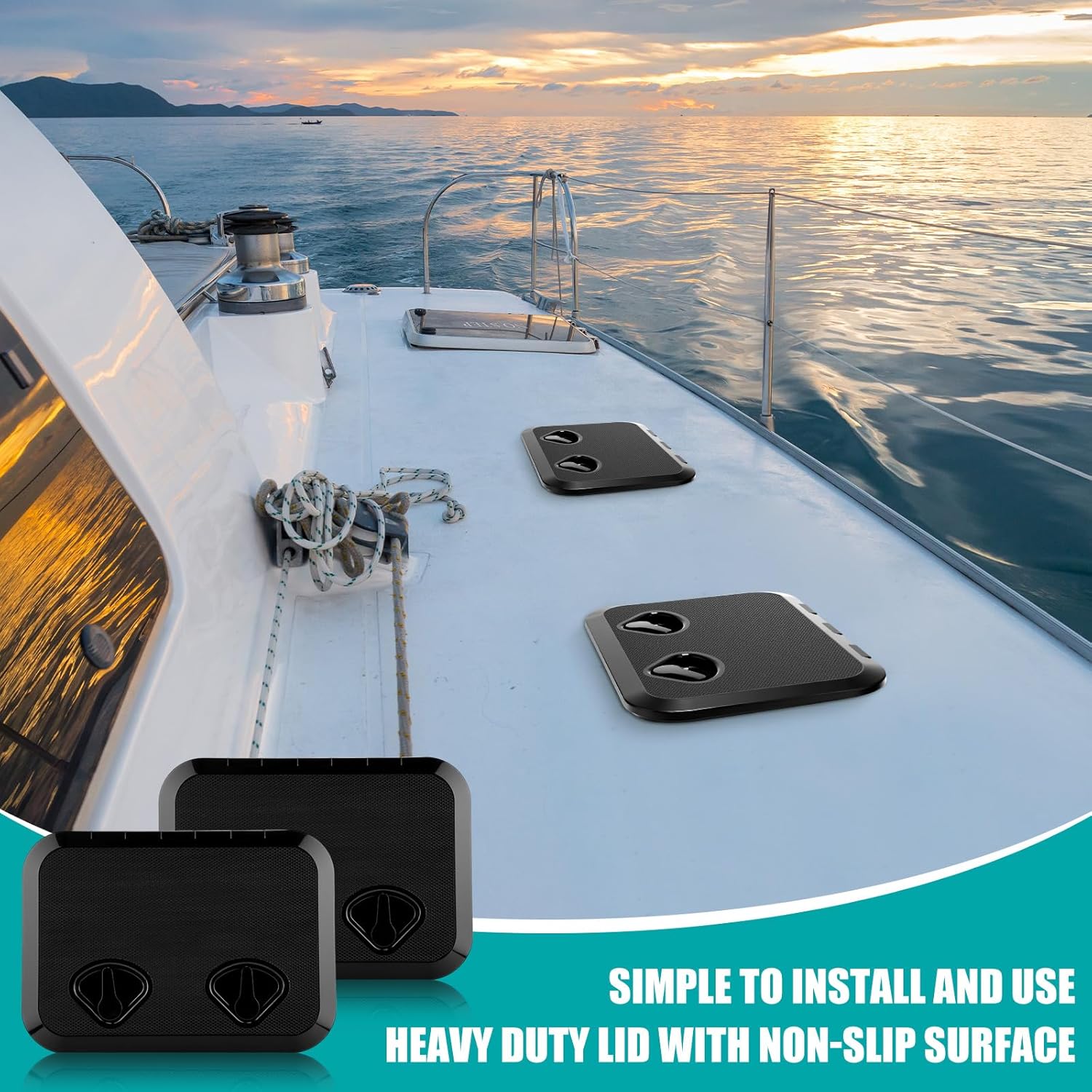 2 Pcs Marine Deck Access Hatch Rectangle Boat Deck Hatch & Lid with 20 Screws Non Slip Surface for Marine Yacht RV Truck Vent Accessories — image 5