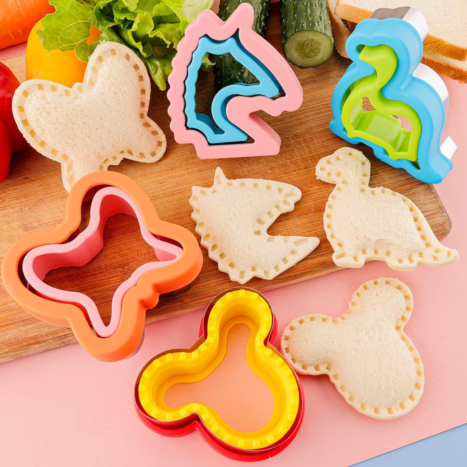 Sandwich Cutter and Sealer for Kids 10PCS Large Bread Sandwich Decruster Pancake Maker Cookies Fruits Vegetables Shaped Cutters for Lunch Bento Box Dinosuar — image 3