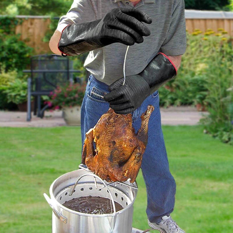BBQ Gloves Waterproof Heat Resistant Turkey Fryer Cooking Gloves with Non Slip Textured Handle, 18 Inch — image 2