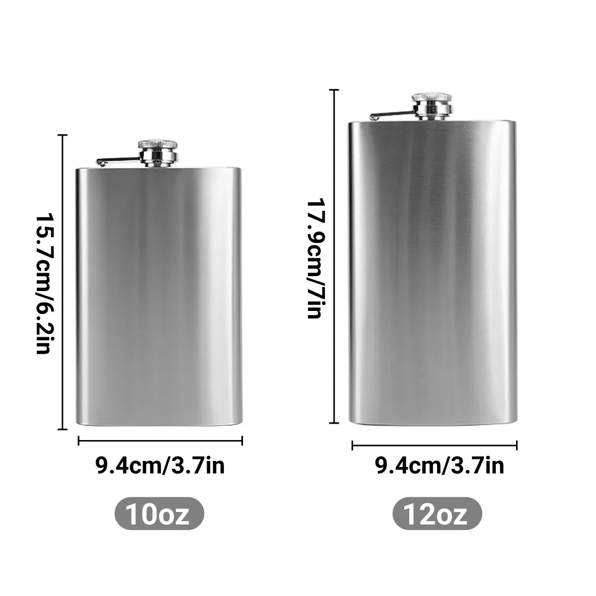 10/12oz Liquor Pocket Hip Flask Stainless Steel Whiskey Screw Cap Flagon Use - 12oz — image 4