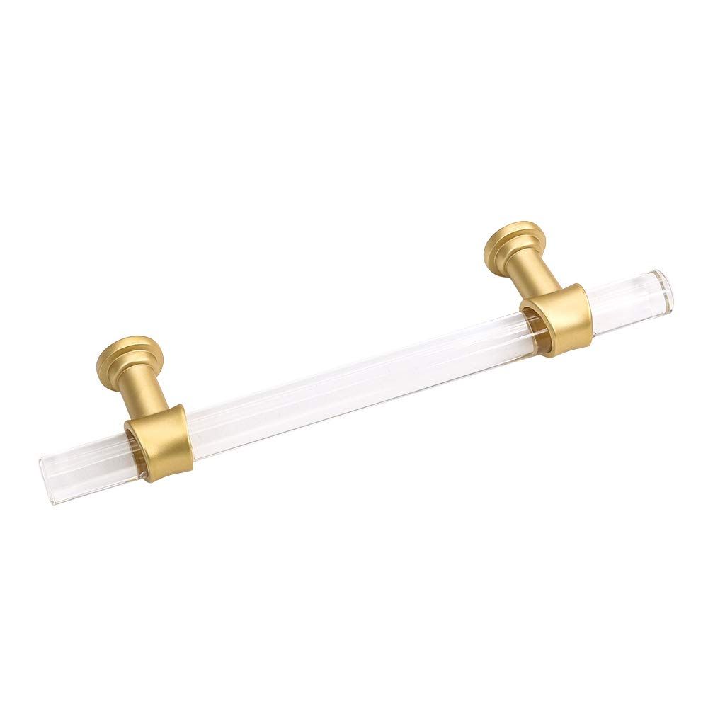 2 Pack Acrylic Drawer Pulls Kitchen Cabinet Handle Gold Dresser Drawer Pull Brushed Brass Cabinet Hardware — image 2