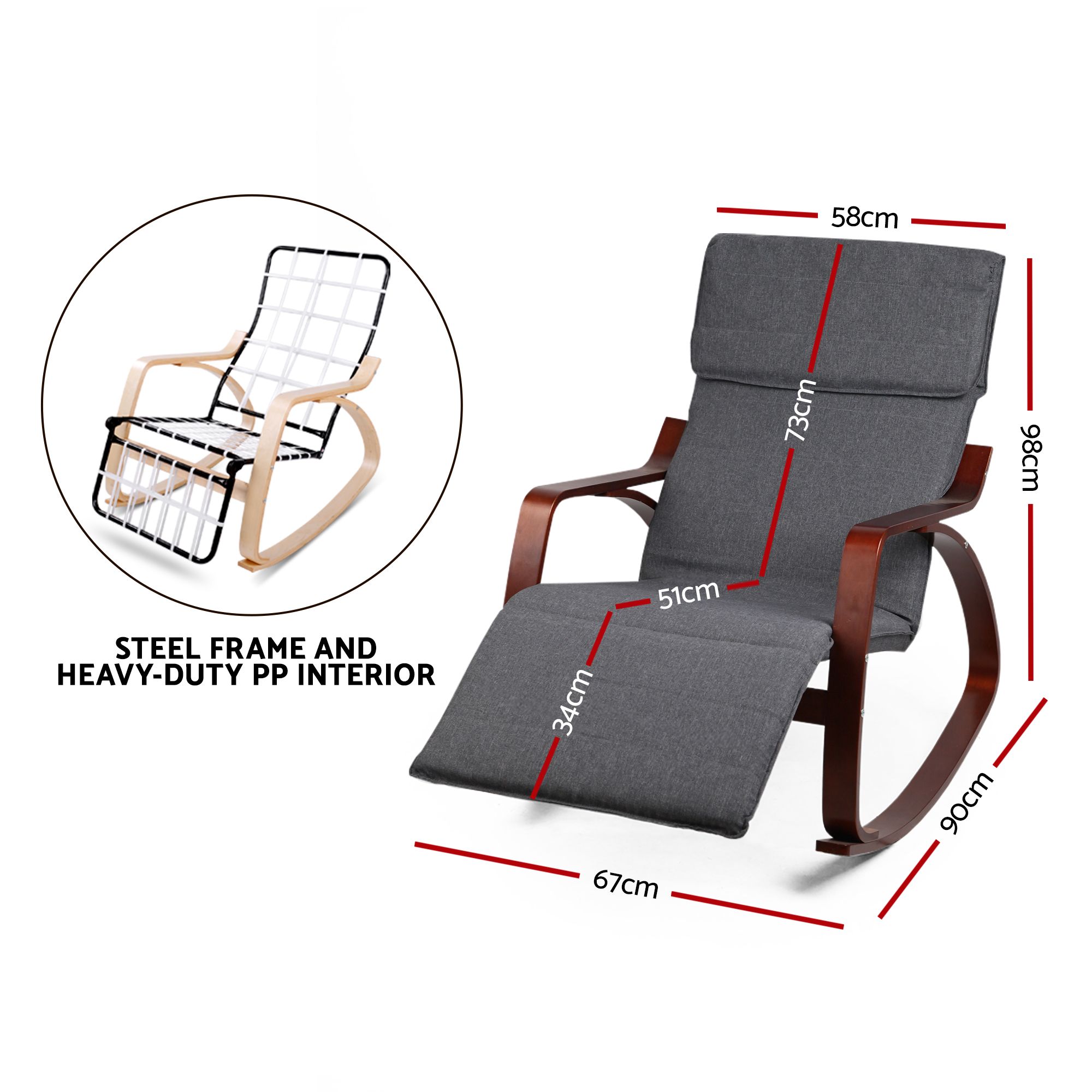 Artiss Rocking Armchair Footrest Nursing Charcoal Afton โ image 3
