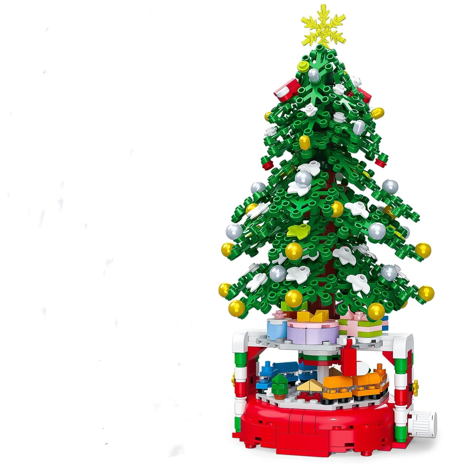 Christmas Tree Building Block Set, 220 Pieces, Rotating Base with Ornaments and Star, Holiday Building Toy, Stocking Stuffers for Kids, Gifts for Boys &