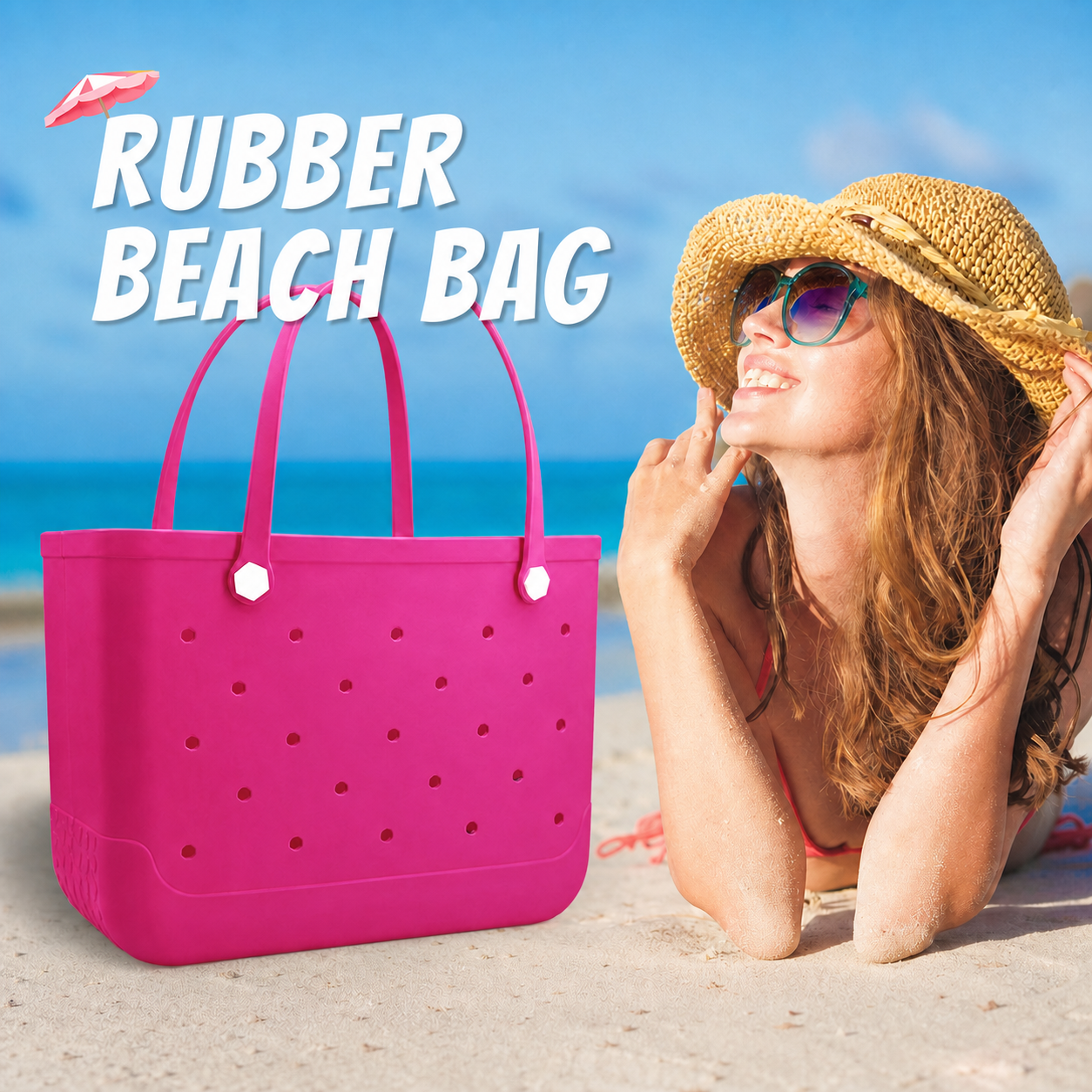Waterproof Hexagon Mesh Beach Bag - Large Capacity Travel Storage Tote for Swimwear Towel Sunglasses - Rose Red Large 48x34x24cm โ image 4