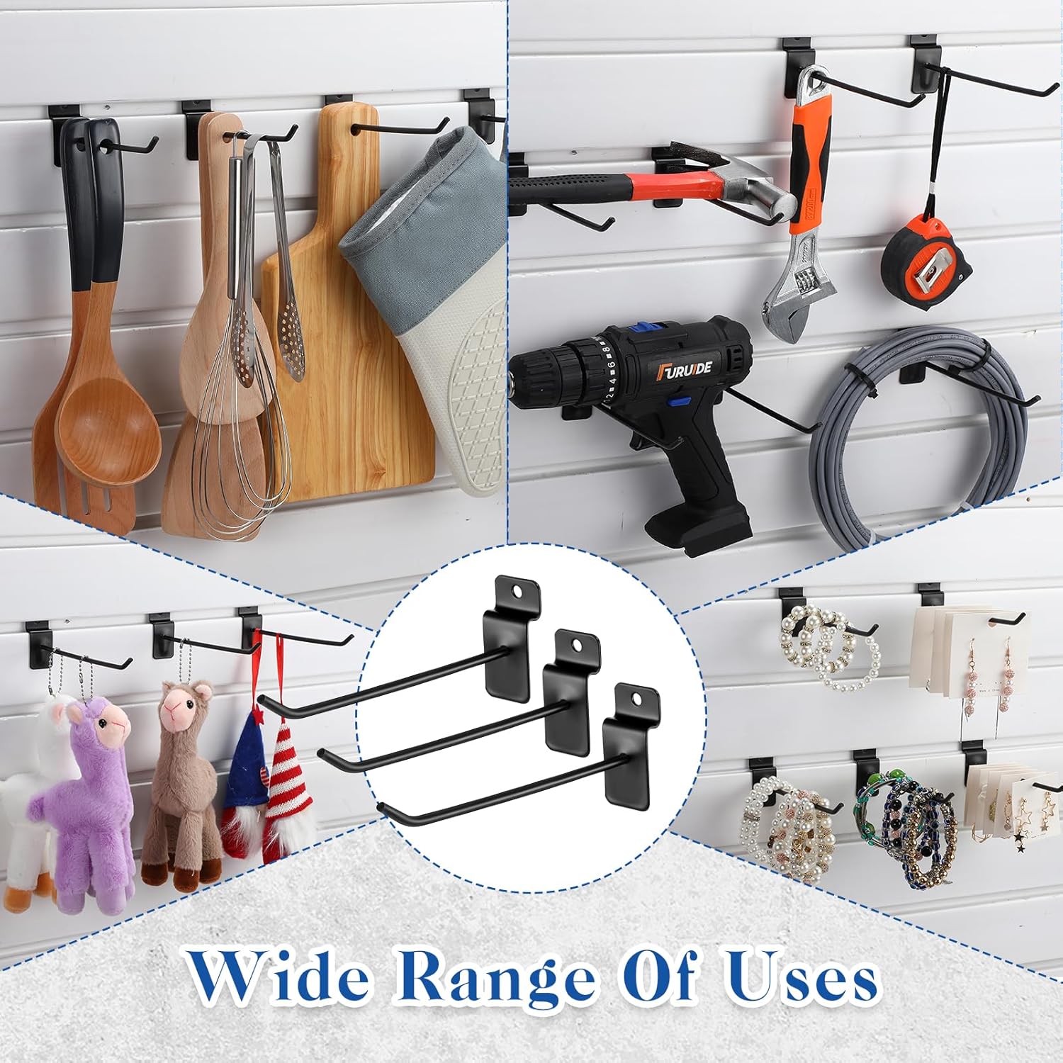 200 Pcs 6 Inches Slatwall Hooks Accessories Black Slat Wall Hanging Hangers Metal Retail Hooks Shelf Brackets Pegs for Pegboard Garage Display โ image 5
