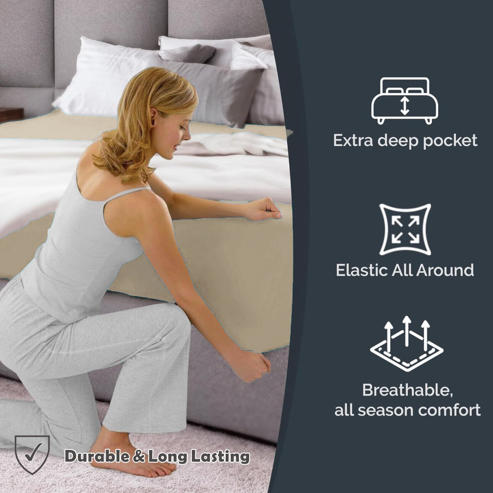 Hotel Quality Fitted Sheet - 1 Piece Fitted Sheet -Breathable Bedding - Wrinkle, Fade, Stain Resistant- 16inch/40cm Deep Pocket Fitted Bed Sheet-Wrinkle and — image 5