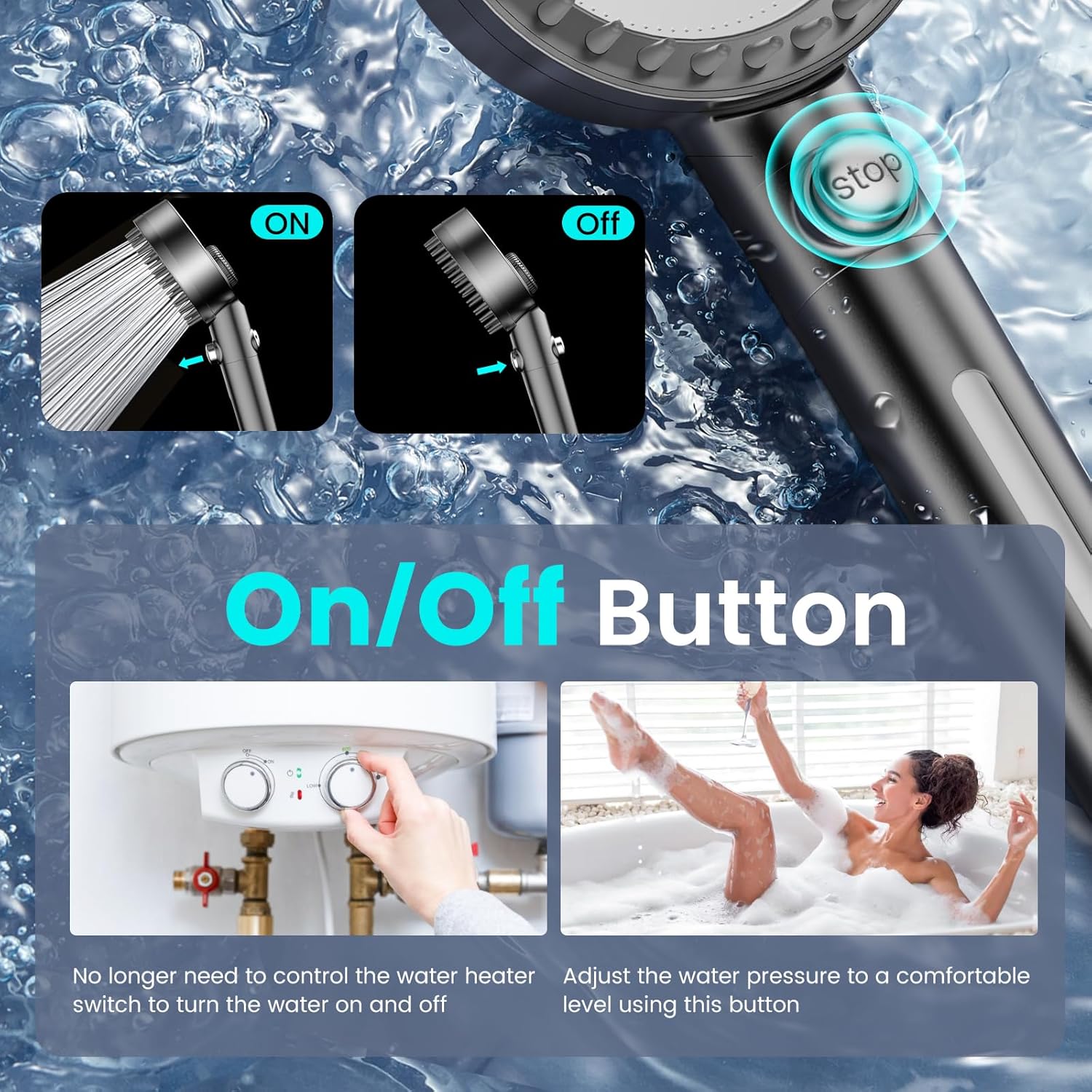 Filtered Shower Head with Handheld, High Pressure 4 Spray Mode Showerhead with Filters, Water Softener Filter Beads for Hard Water with ON/OFF Switch for Pets — image 6