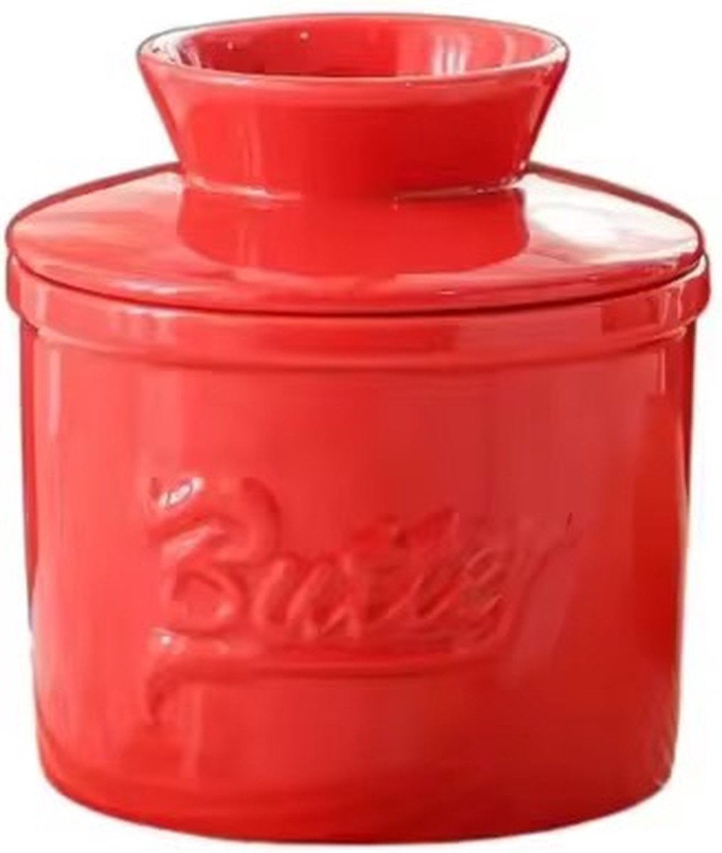 Red Butter Dish - Water-Cooled Butter Dish with Water Line - Ceramic Butter Dome for Spreading Butter - Christmas Gift for the Kitchen - Kitchen Baby Clothing