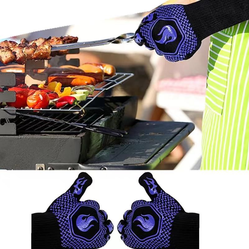 Grill Gloves Heat Resistant High Temp Resistance Fireproof Glove for Grilling Smoking Barbecue Washable Long Oven-2pcs — image 4