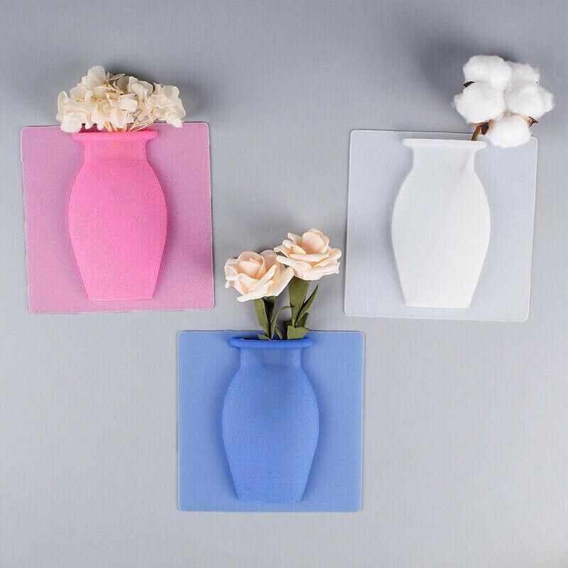 1PC Stick-On Silicone Vase Wall Sticker Reusable Window Flower Decal Pot Decor - Blue — image 3