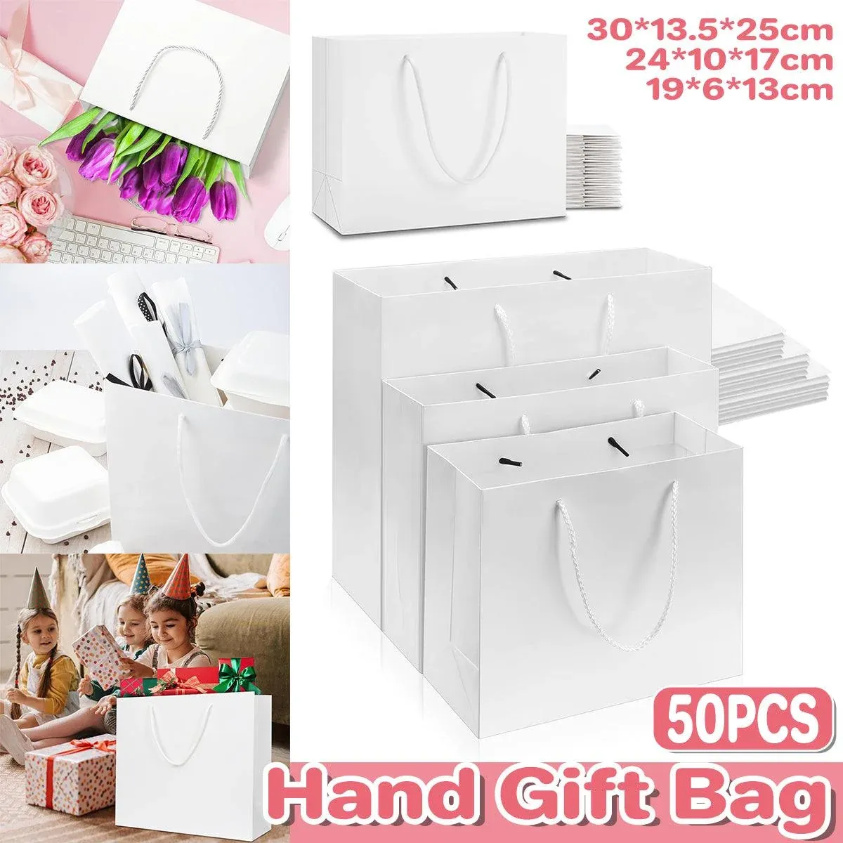 50PCS Kraft Paper Gift Bags Custom Blank Shopping Handbags for Garment Packaging - 13x19x6cm โ image 2