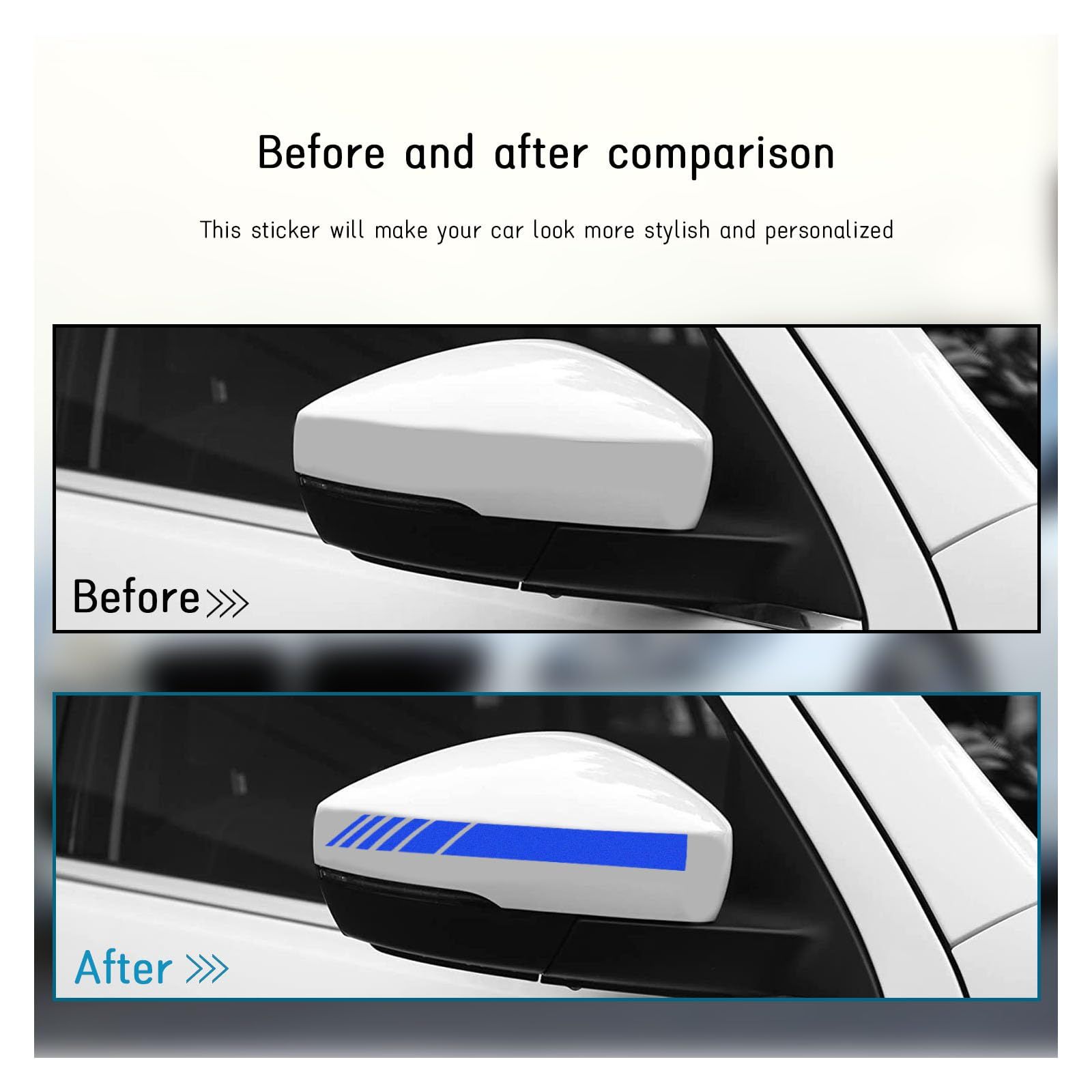 2PCS Car Rear View Mirror Stickers, Waterproof Auto Side Rearview Mirrors Decal Stripes, Universal Anti-Collision Striped (Blue) — image 4