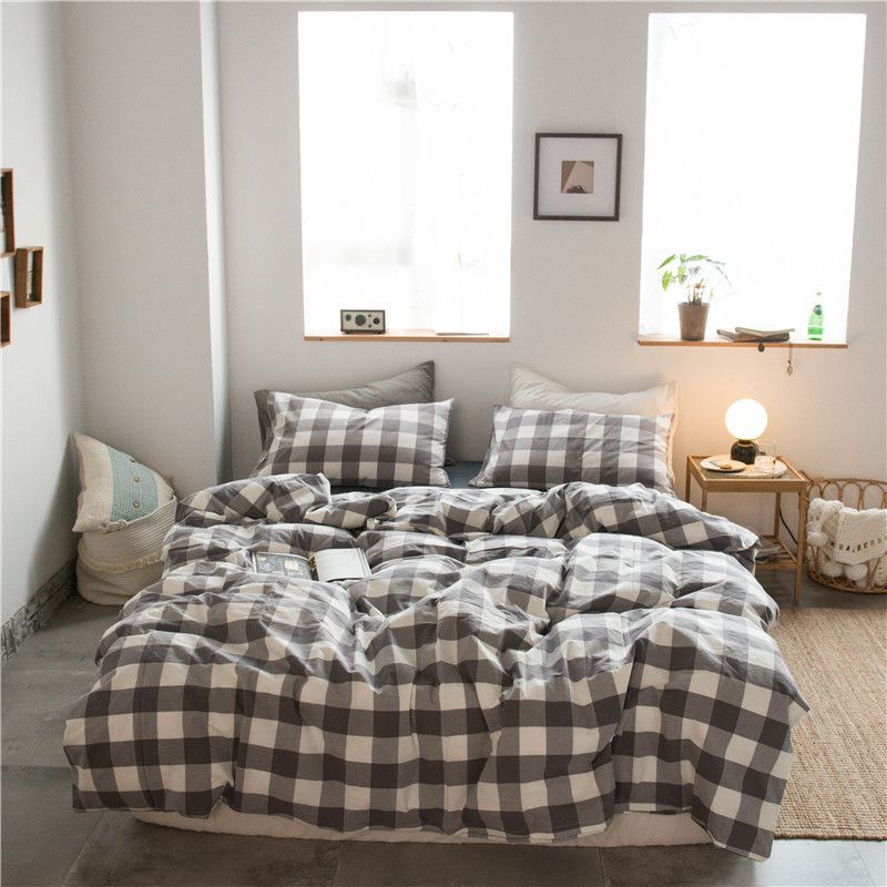 Cotton 4 Piece Set Modern Minimalist White Bed hat kit_1.5m bed-quilt cover 200 × 230cm (four-piece set)