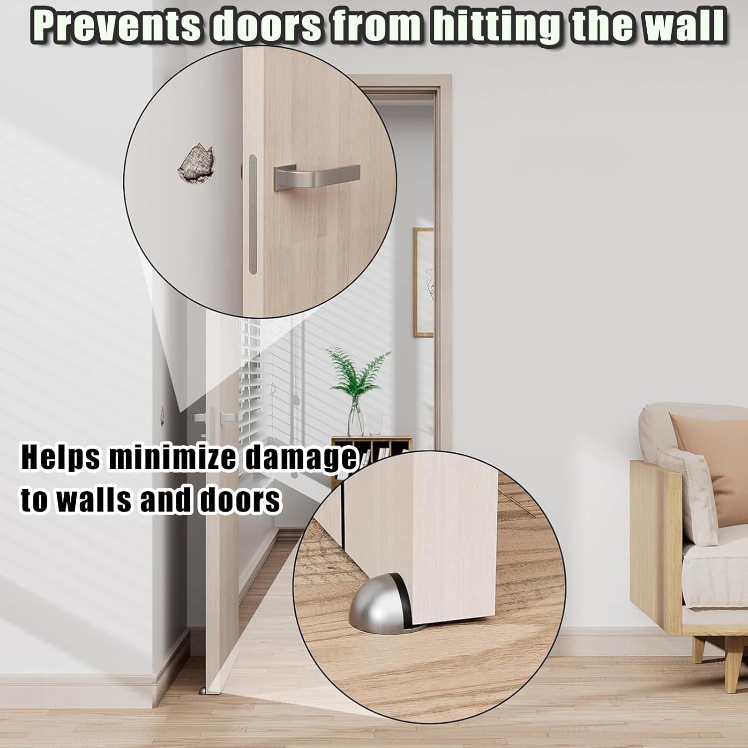 Drill-Free Floor Mounted Door Stoppers 3M Adhesive Self Adhesive Door Stoppers with Black Rubber Bumper Tips Floor Mount Half Dome Door Stopper for Office — image 5