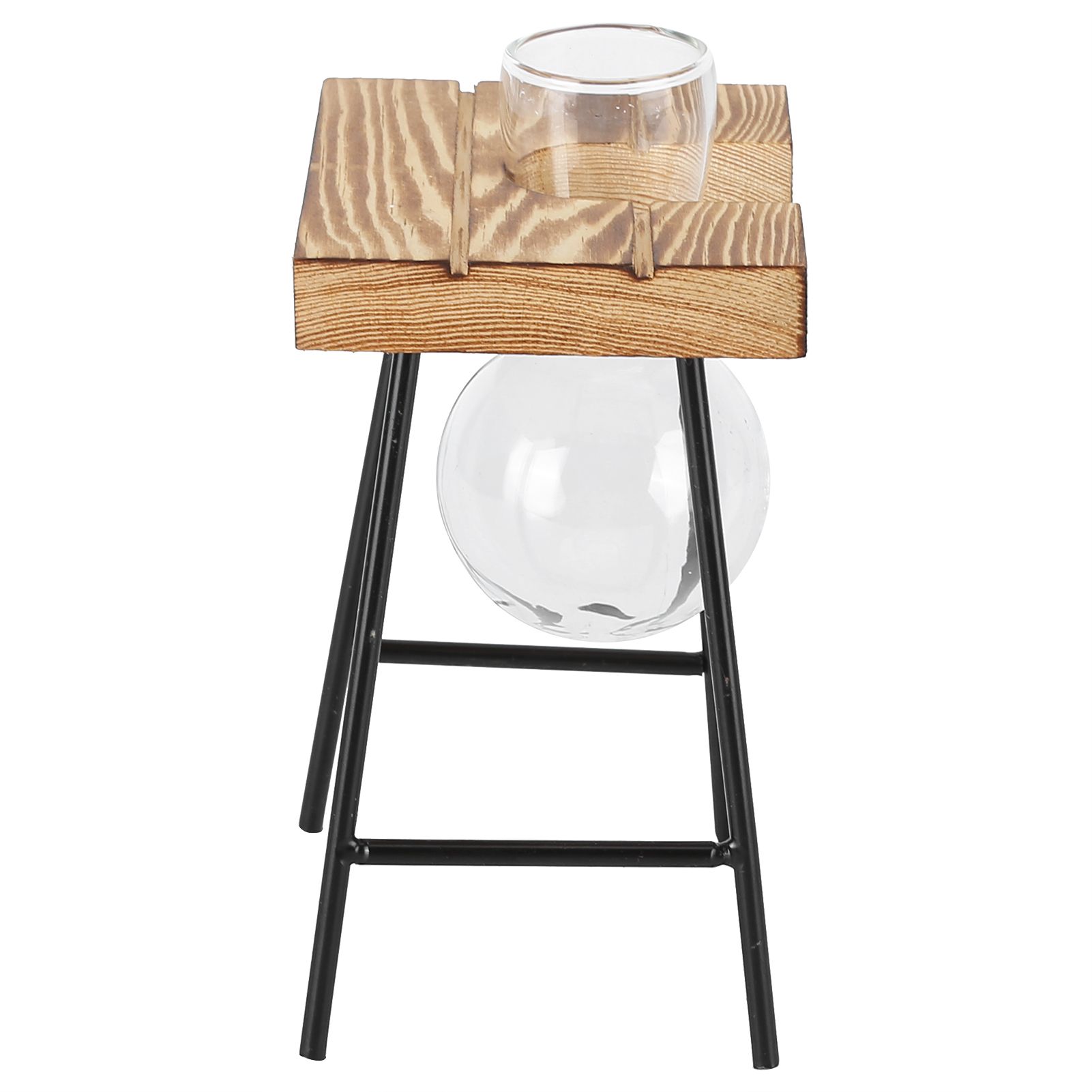 Desktop Glass Planter Wooden Stand Bulb Glass Vase Hydroponics Plant Planter for Home Office Garden1 Bottle — image 4