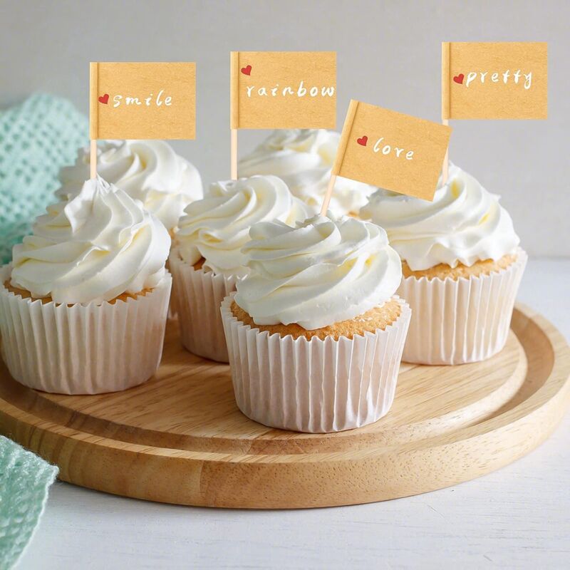 100 pcs Kraft Toothpick Flags, Brown Mini Food Labels Flags For Party Cupcake Decoration Fruit Salad Cheese Label — image 3