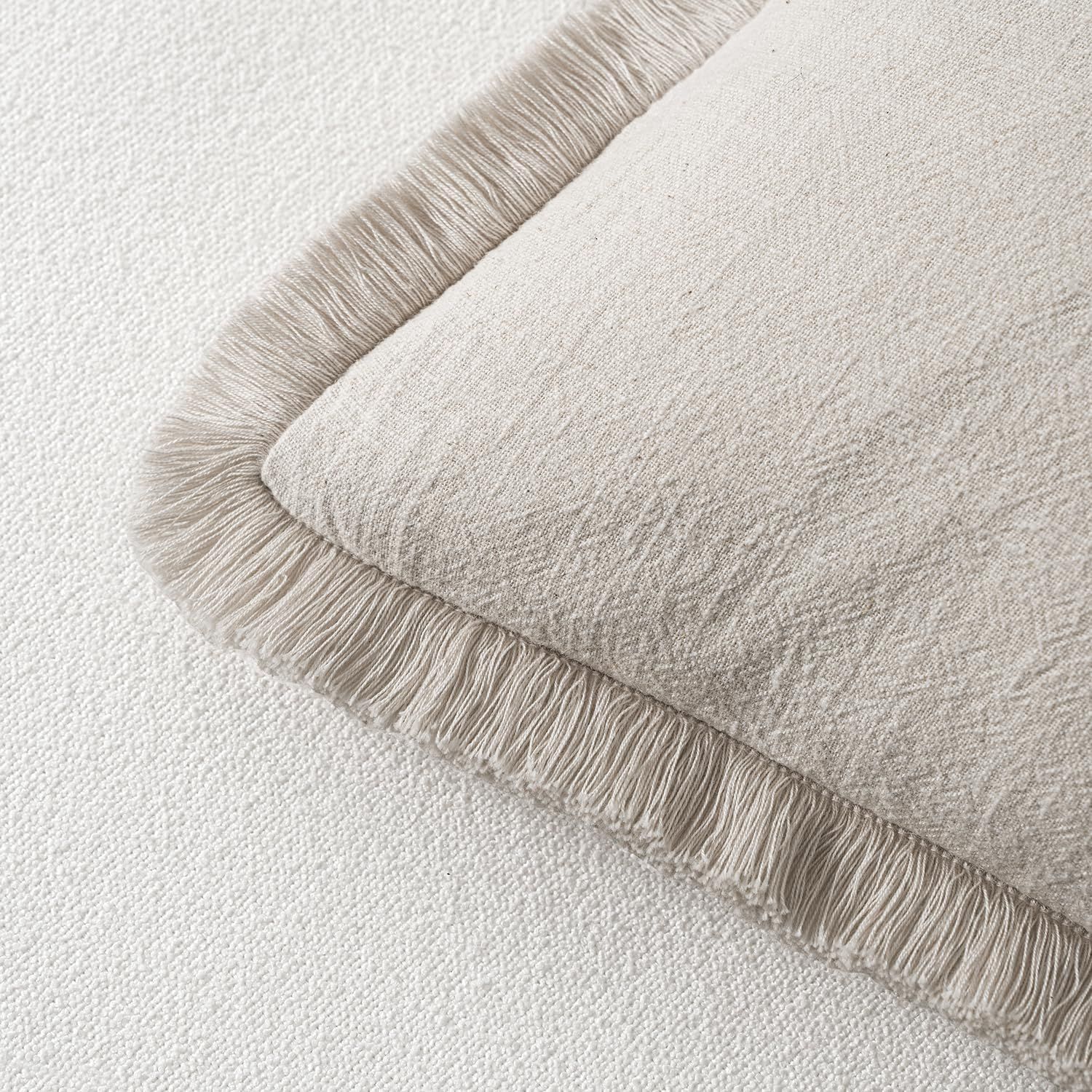 Christmas Decorative Throw Pillow Covers Neutral Linen Fringe Throw Pillows Set of 2 Natural Beige Boho Farmhouse Cushion Covers with Tassels for Couch Sofa — image 3