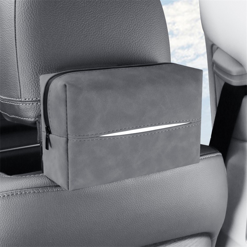 Grey 2-Pack Luxury Faux Suede Car Tissue Box - Visor Clip & Strap for Armrest or Seat Back