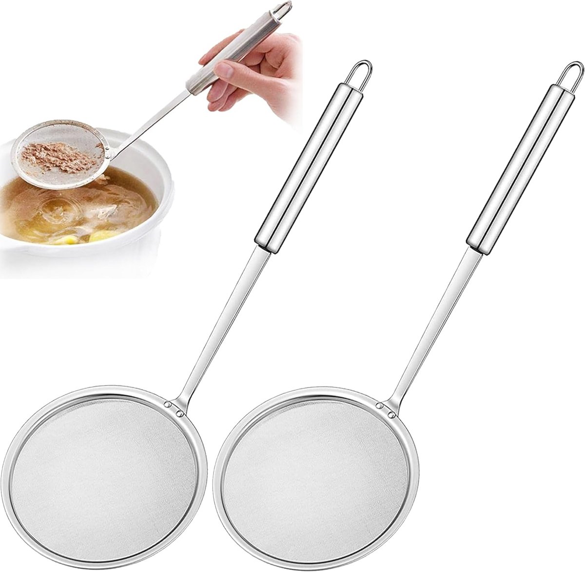 Skimmer - 2 Pieces - Deep-frying Spoon - Deep-frying Scoop - Food Sieve - Skimmer Spoon - Colander Spoon - Draining Potatoes/Vegetables/Pasta - Cooking