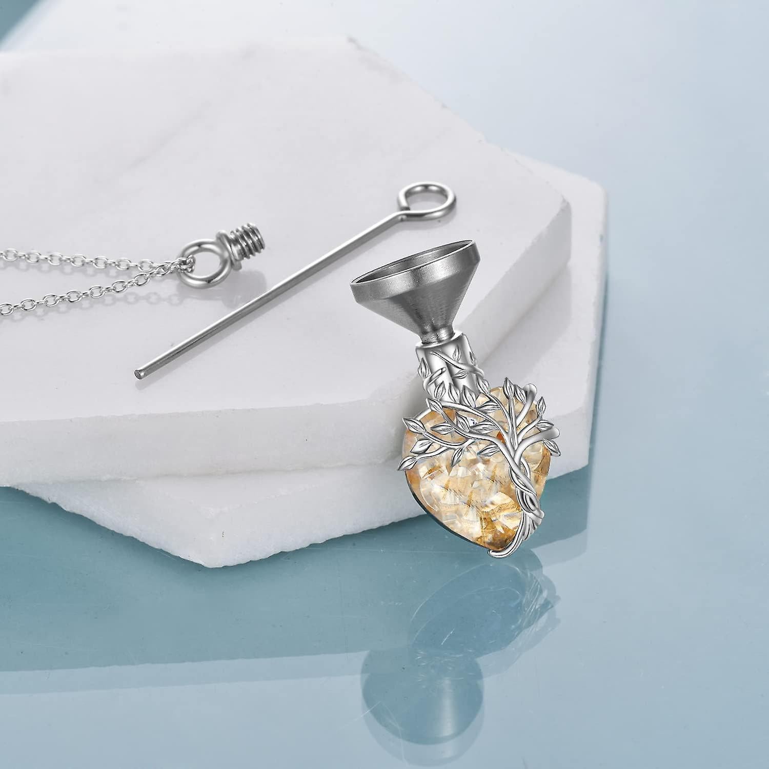 Heart Tree Of Life Urn Necklace For Ashes Sterling Silver Cremation Jewelry With Crystal W/funnel Filler Memorial Jewelry Gifts For Women Girls — image 3