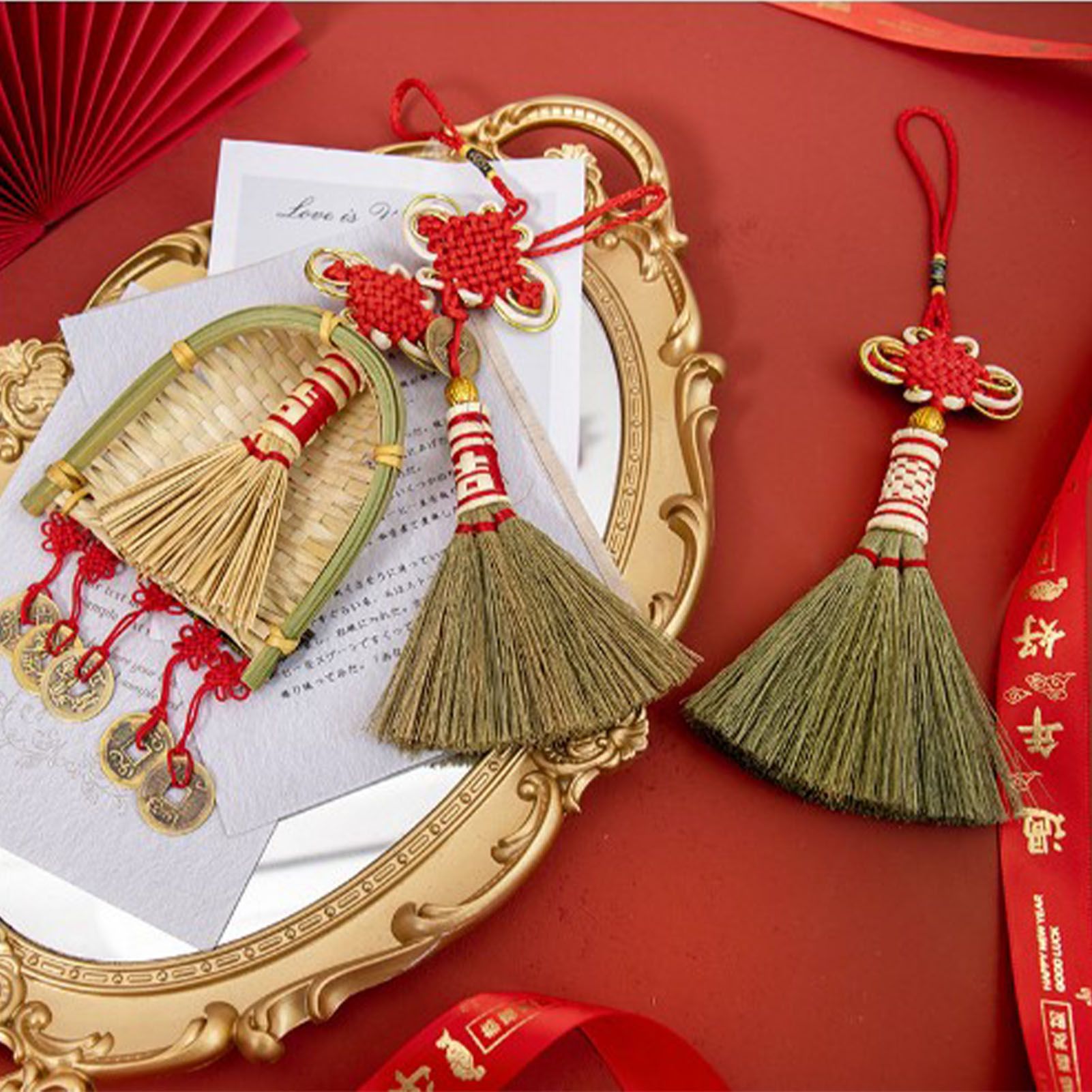Broom Dustpan Decor Chinese Year Ornament Pendant New Tassel Hanging Decor Mini Fortune Broom Decoration B2 โ image 3