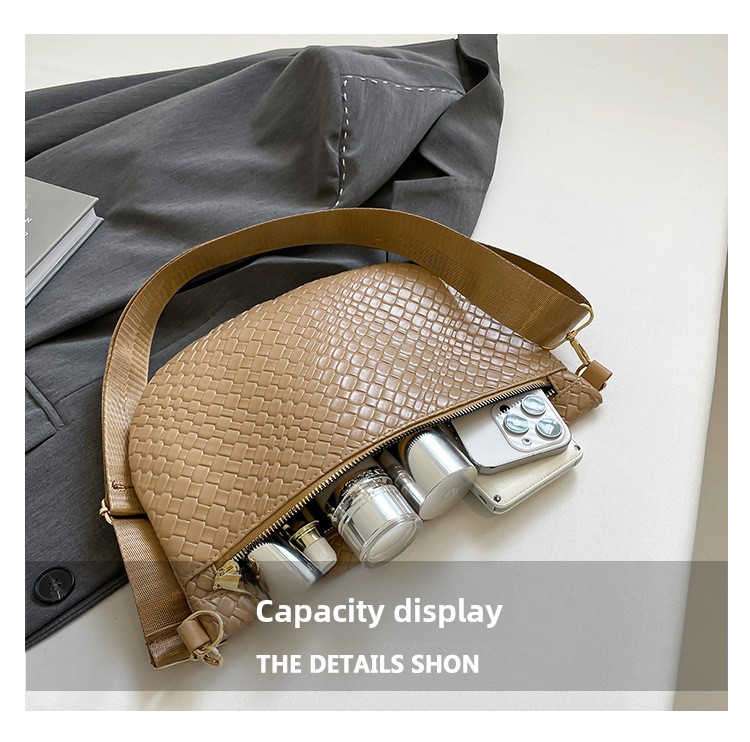 Women's Woven Crossbody Dumpling Bag Soft Vegan Leather Chest Waist Pack with Wide Adjustable Strap for Travel & Festivals (Red) — image 4