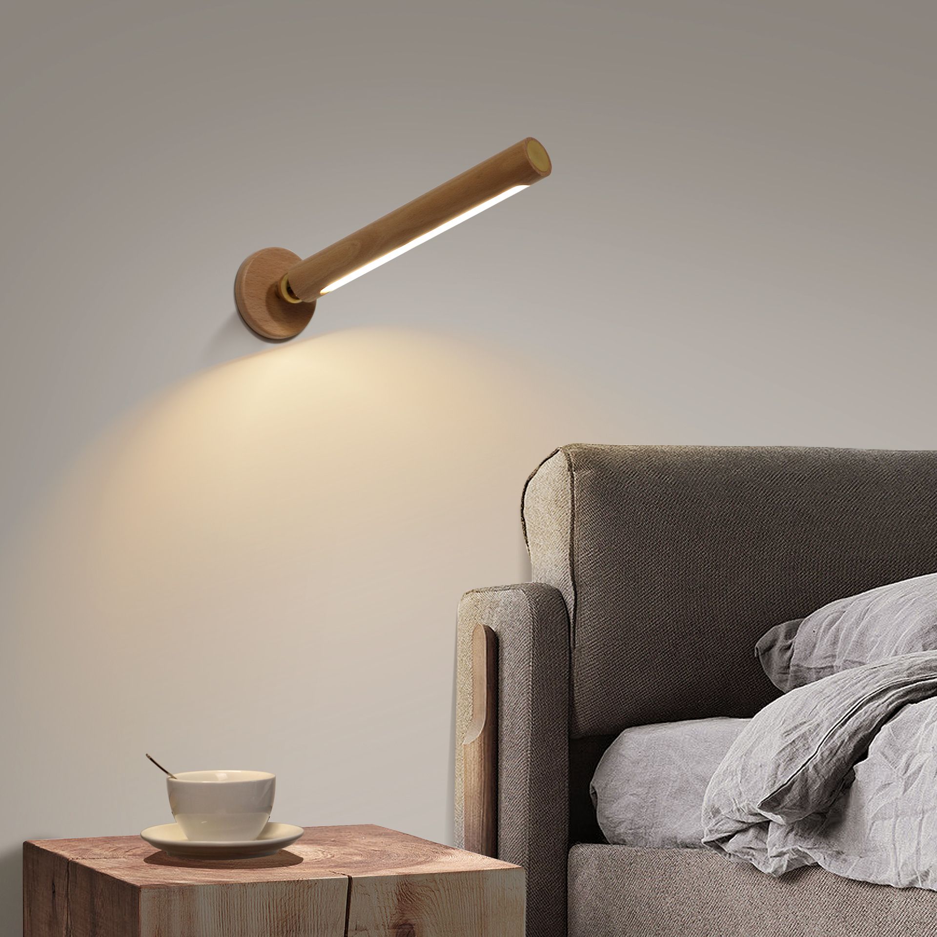360° Rotatable Wooden Led Wall Lamp Magnetic USB Rechargeable Wall Sconces Battery Operated Night Light for Household ( 1PC) — image 3