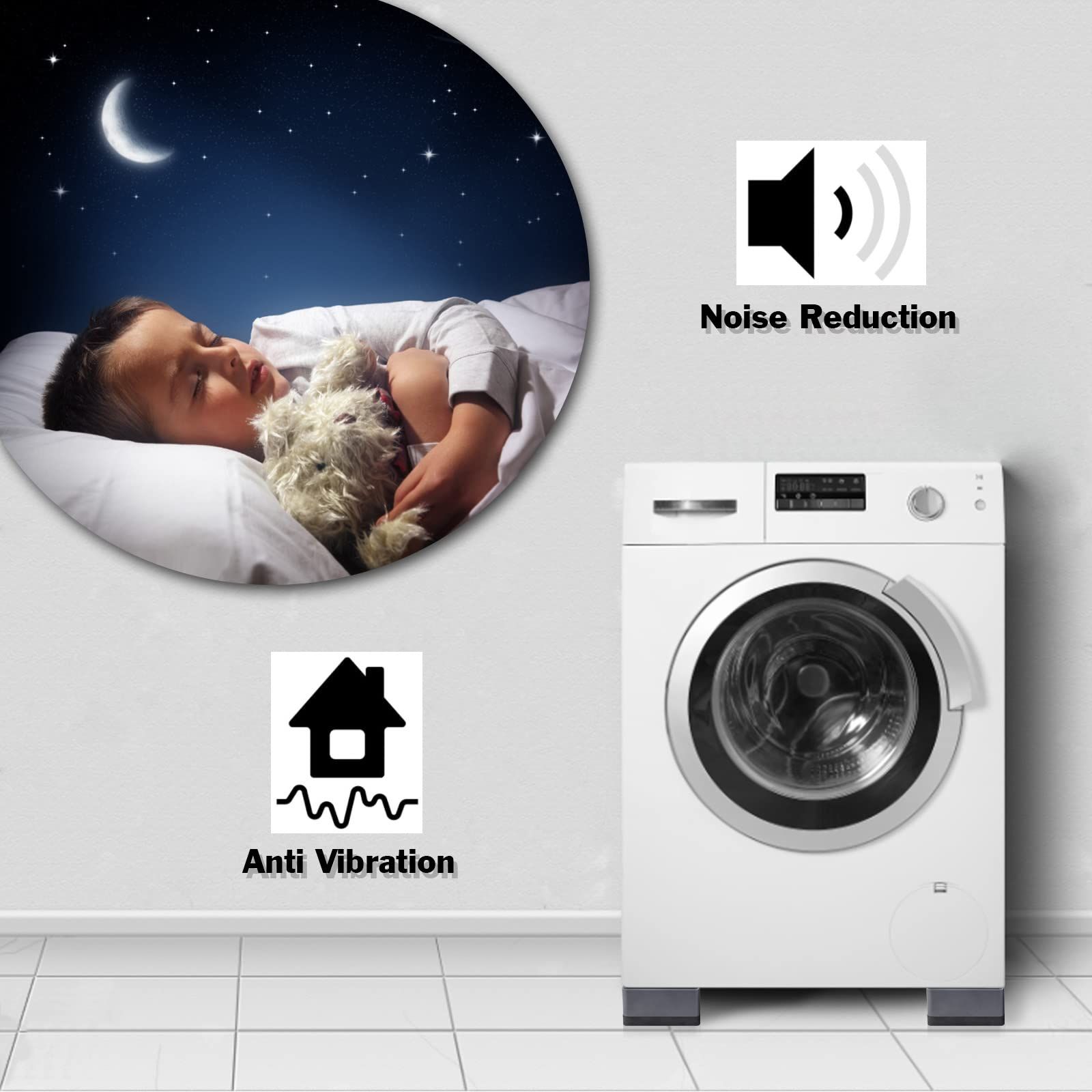 Washing Machine Foot Pads, Non Slip Shock and Noise Cancelling Mat for Washer and Dryer Machine Support Protects Set of 4 β image 3