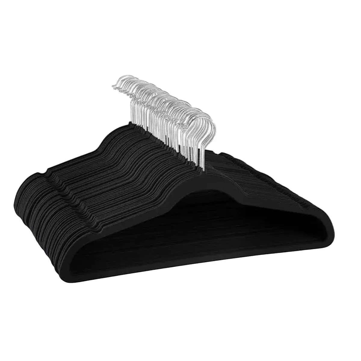Garment Hangers Set 50PCS Flocking Style 45cm Black Non Slip Clothes Rack Closet — image 2