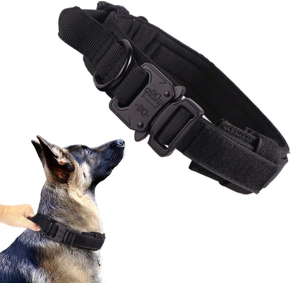 Tactical Dog Collar Military Dog Collar Adjustable Nylon Dog Collar Heavy Duty Metal Buckle with Handle for Dog Training (Black,L) — image 3